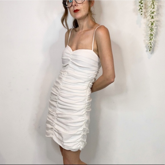 Zara Dresses & Skirts - ZARA ruched dress spaghetti straps white 1812